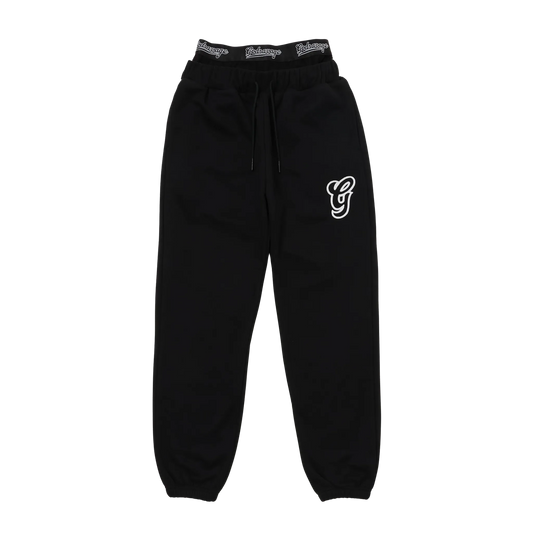 WAVY G LOGO DOUBLE WAIST SWEATPANTS - BLACK