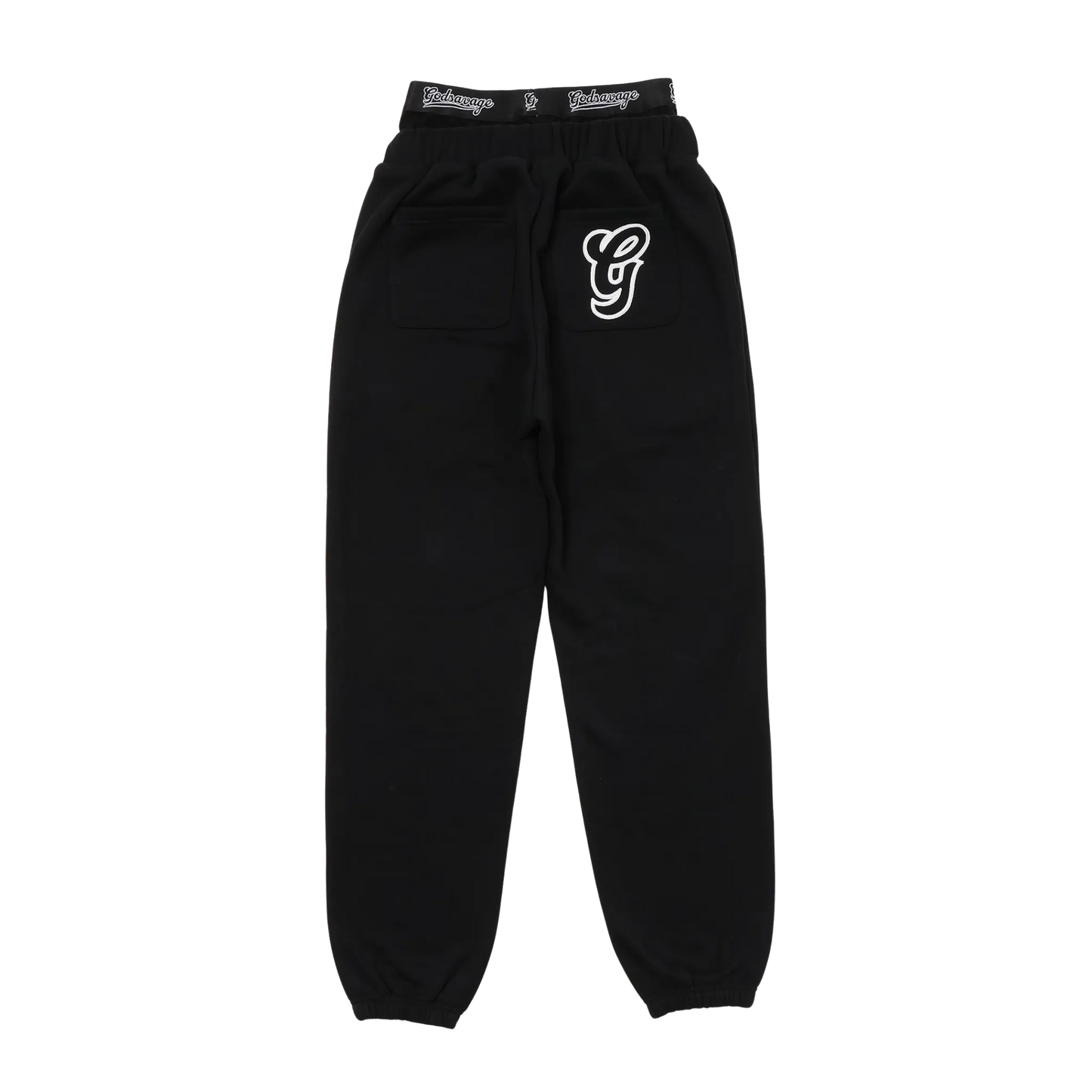 WAVY G LOGO DOUBLE WAIST SWEATPANTS - BLACK