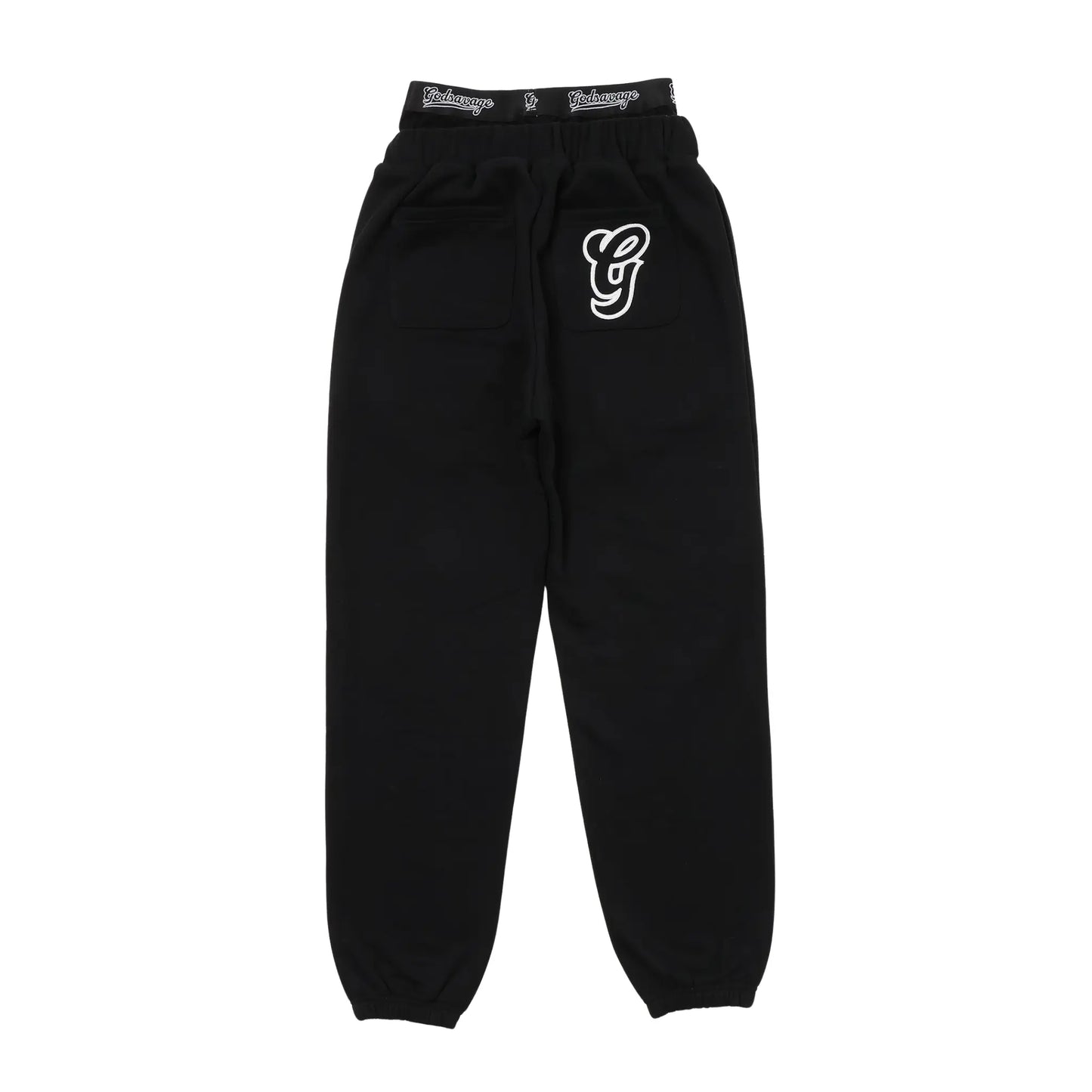 WAVY G LOGO DOUBLE WAIST SWEATPANTS - BLACK