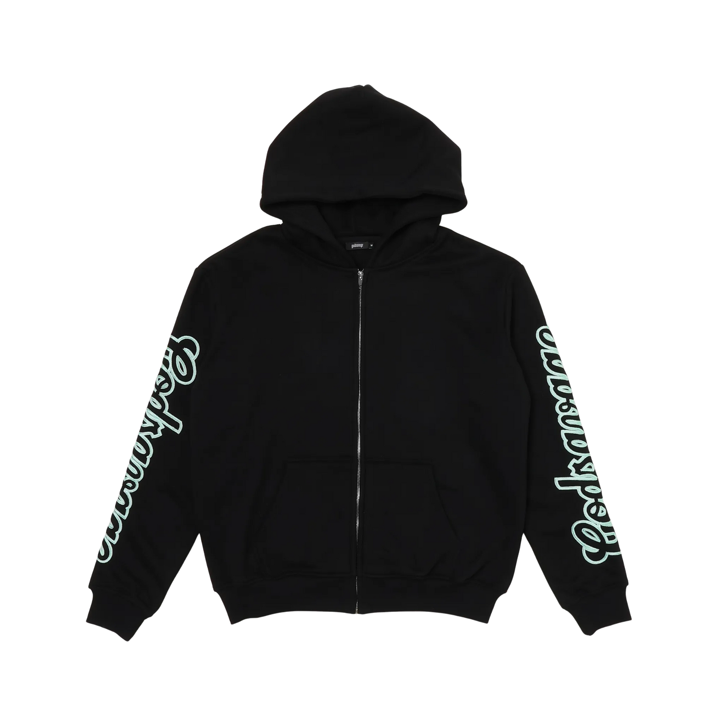 WAVY SLEEVE LOGO ZIP HOODIE - BLACK & MINT
