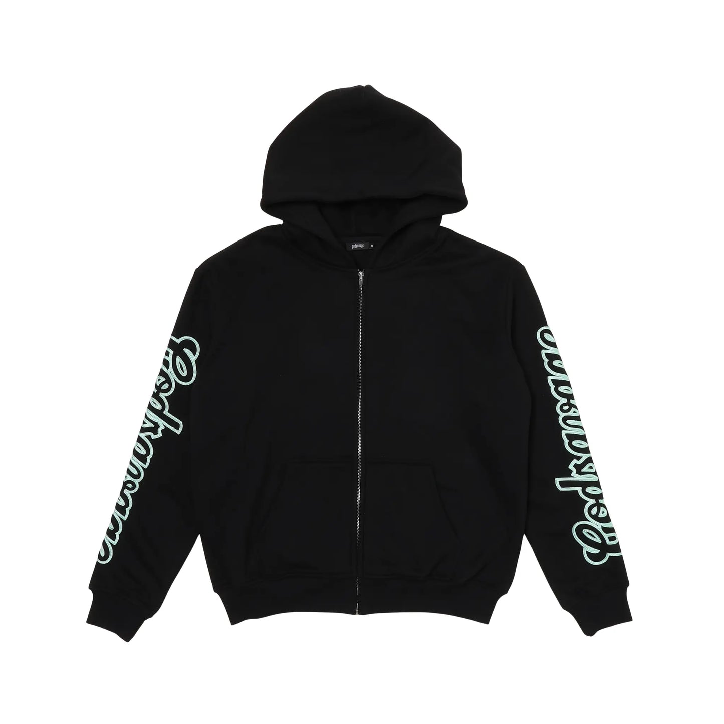 WAVY SLEEVE LOGO ZIP HOODIE - BLACK & MINT