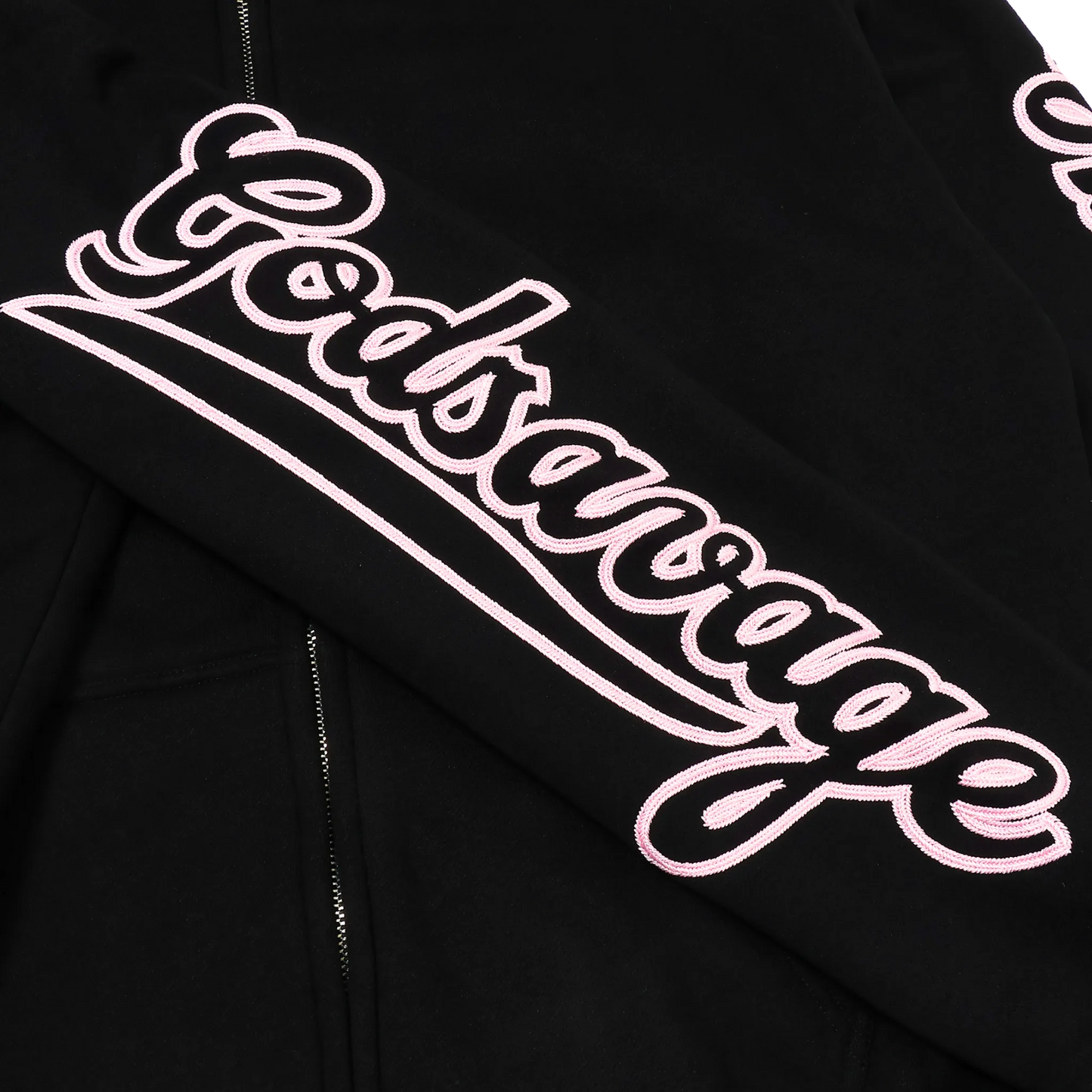 WAVY SLEEVE LOGO ZIP HOODIE - BLACK & PINK
