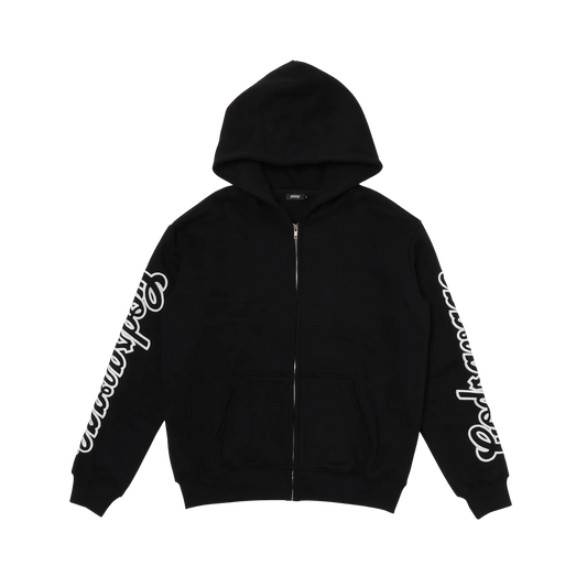 WAVY SLEEVE LOGO ZIP HOODIE - BLACK & WHITE