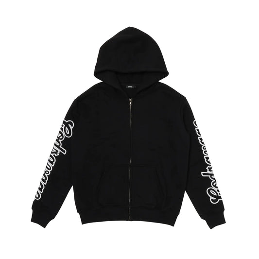WAVY SLEEVE LOGO ZIP HOODIE - BLACK & WHITE